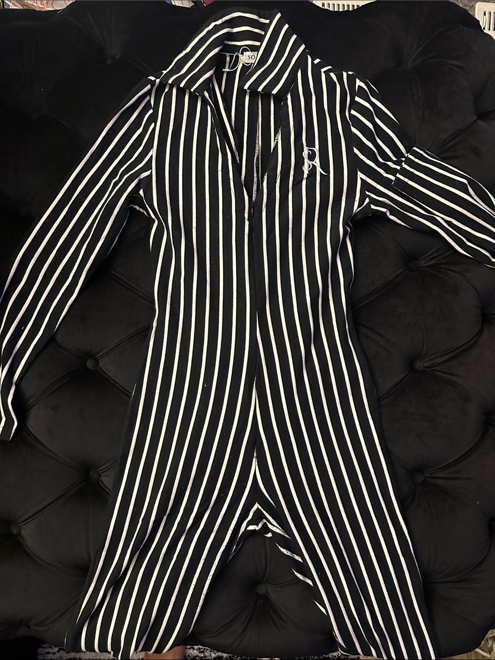 So real Black and White Vertical Stripe Jumpsuit